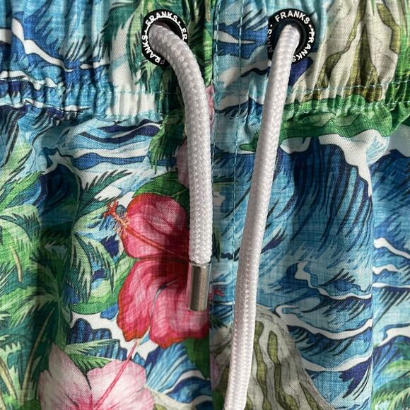 FRANKS Oahu Floral Print Swim Shorts Hawaiian Blue/Green/Pink Large Preppy - Picture 8 of 10